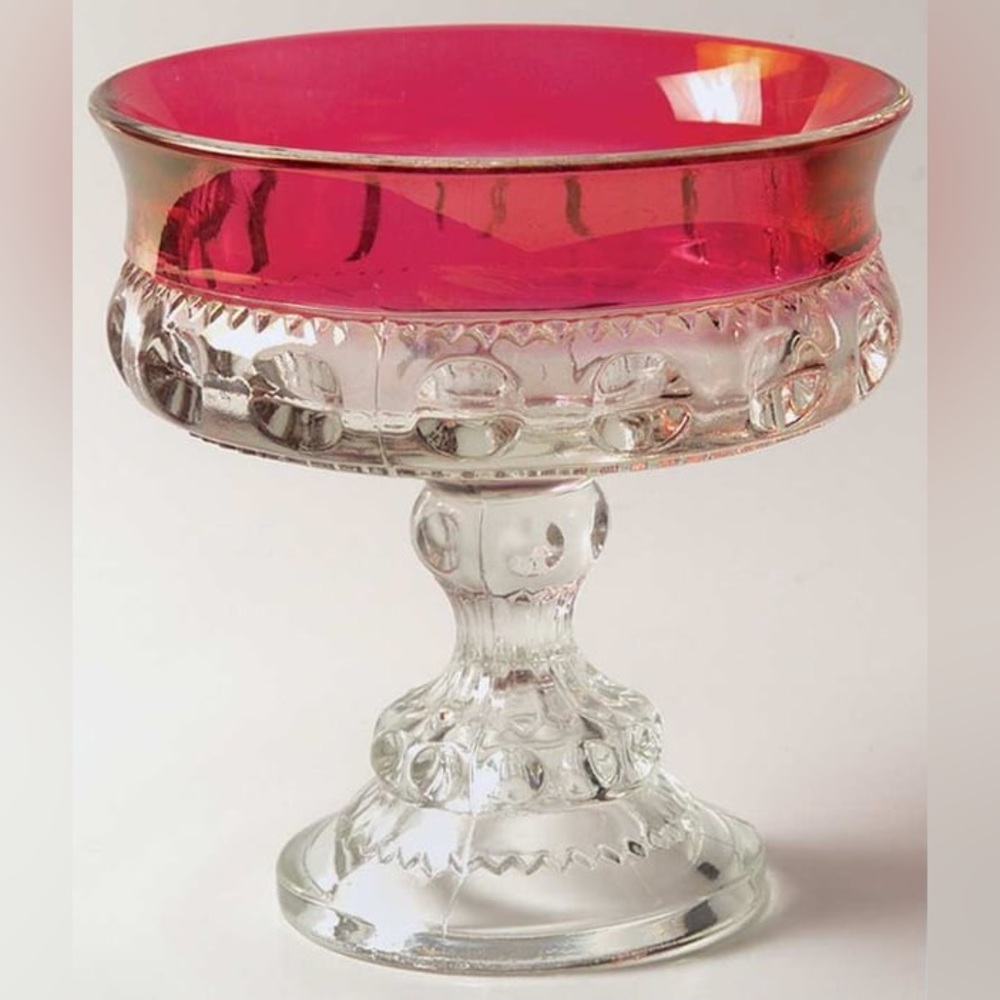 6 vintage TIFFIN-FRANCISCAN Kings Crown cranberry glass round compote - Picture 6 of 6